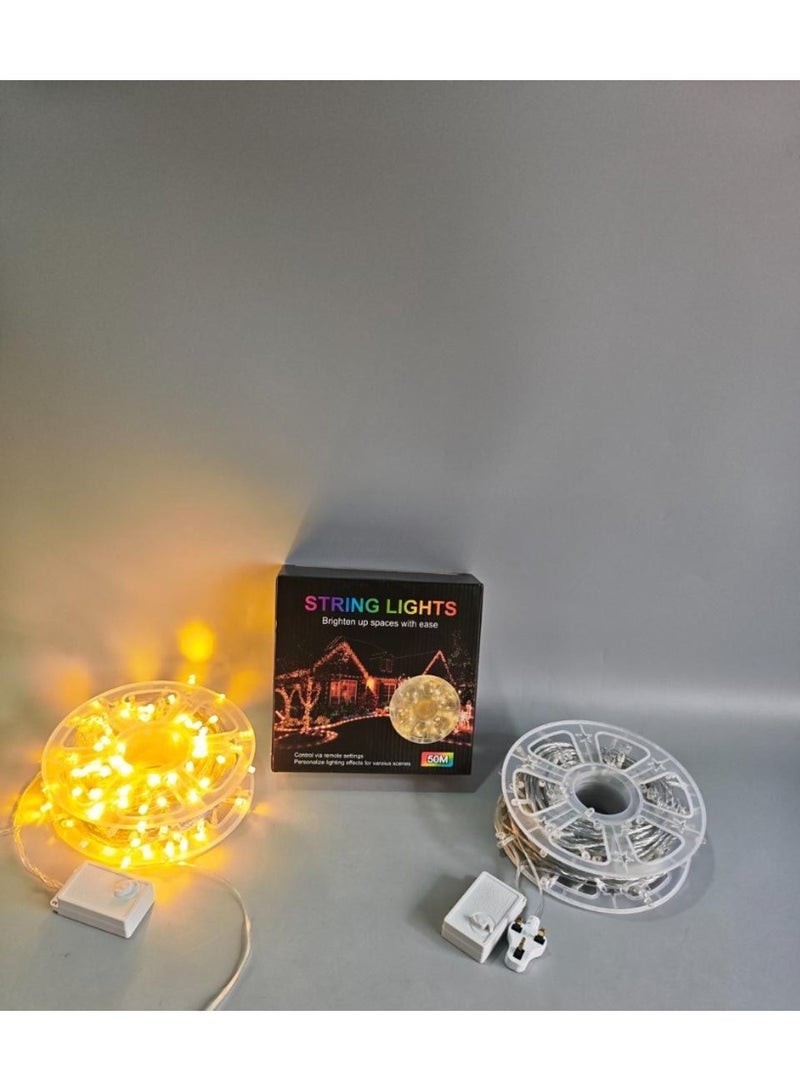 سلسلة أضواء LED بطول 50 مترًا للزينة - سلسلة أضواء خرافية بخمس وظائف (ثابتة، وامضة، ومتموجة) زينة رمضان - Image 1